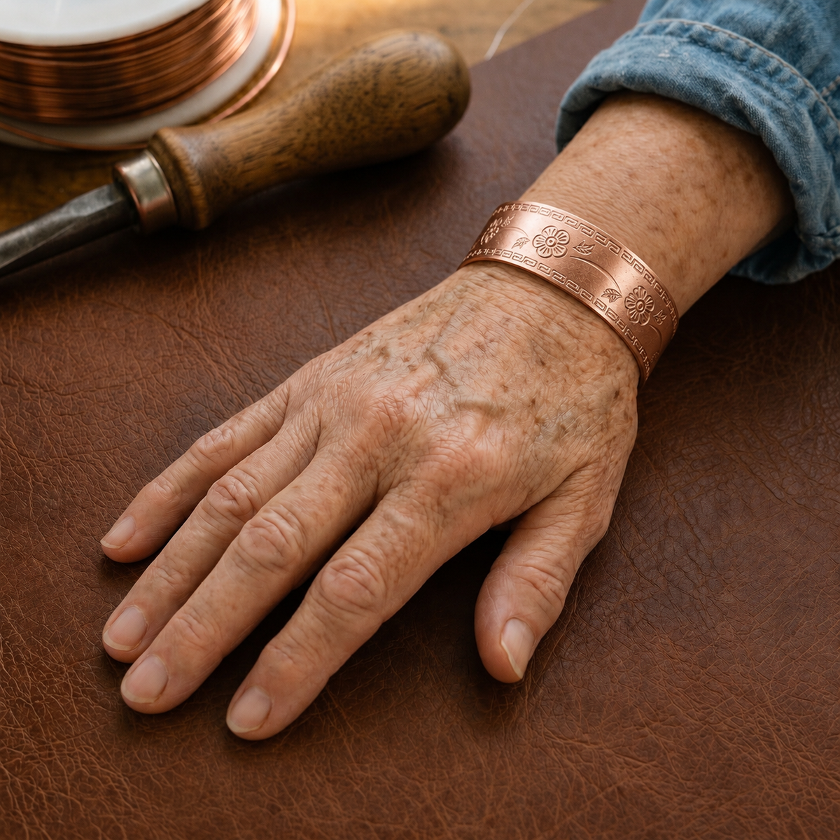 Della's Fret Copper Bracelet
